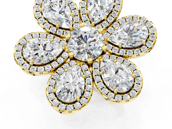 Yellow gold Pear Diamond Floral Promise Ring with Round Diamond Center