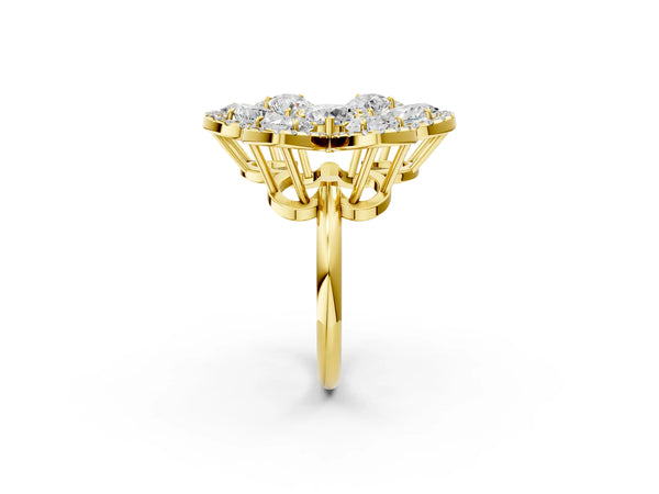 Yellow gold Pear Diamond Floral Promise Ring with Round Diamond Center