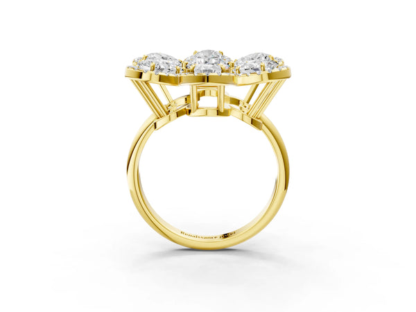 Yellow gold Pear Diamond Floral Promise Ring with Round Diamond Center
