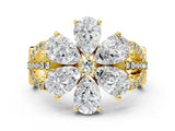 Yellow gold Pear Diamond Floral Ring with Round Diamond Accents
