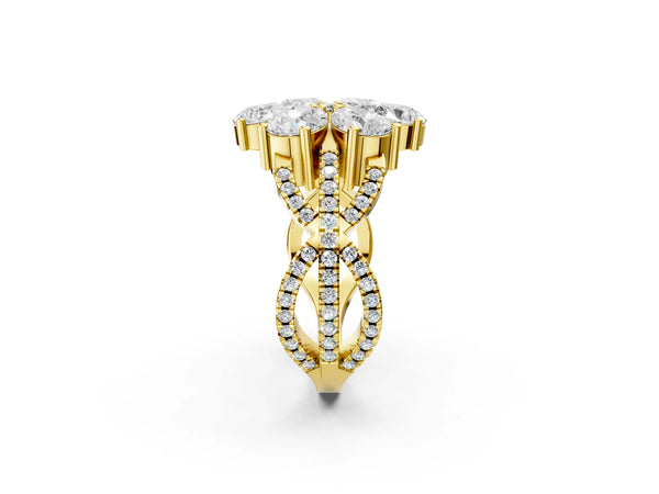 Yellow gold Pear Diamond Floral Ring with Round Diamond Accents