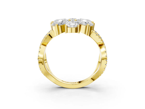 Yellow gold Pear Diamond Floral Ring with Round Diamond Accents