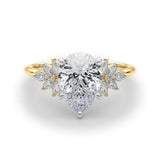 Yellow gold Pear Diamond Floral Side Stone Solitaire with Marquise Accents and Four-Prong Setting 1