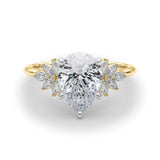 14K Yellow Gold 2.05 Carat D VVS2 Pear Diamond Floral Side Stone Solitaire with Marquise Accents and Four-Prong Setting