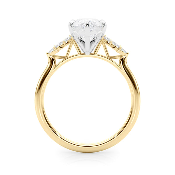14K Yellow Gold 2.08 Carat F VS1 Pear Diamond Floral Side Stone Solitaire with Marquise Accents and Four-Prong Setting