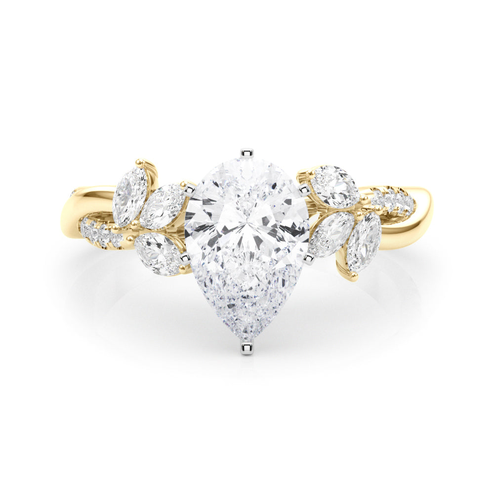 Yellow gold Pear Diamond Floral Vine Solitaire Engagement Ring 1