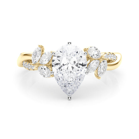 Yellow gold Pear Diamond Floral Vine Solitaire Engagement Ring 1