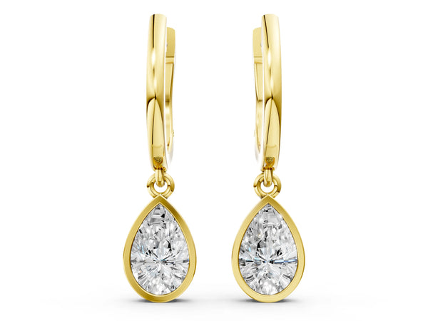 Yellow gold Pear Diamond Framed Huggie Drop Earrings
