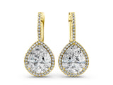 Yellow gold Pear Diamond Halo Leverback Drop Earrings with Round Diamond Accents