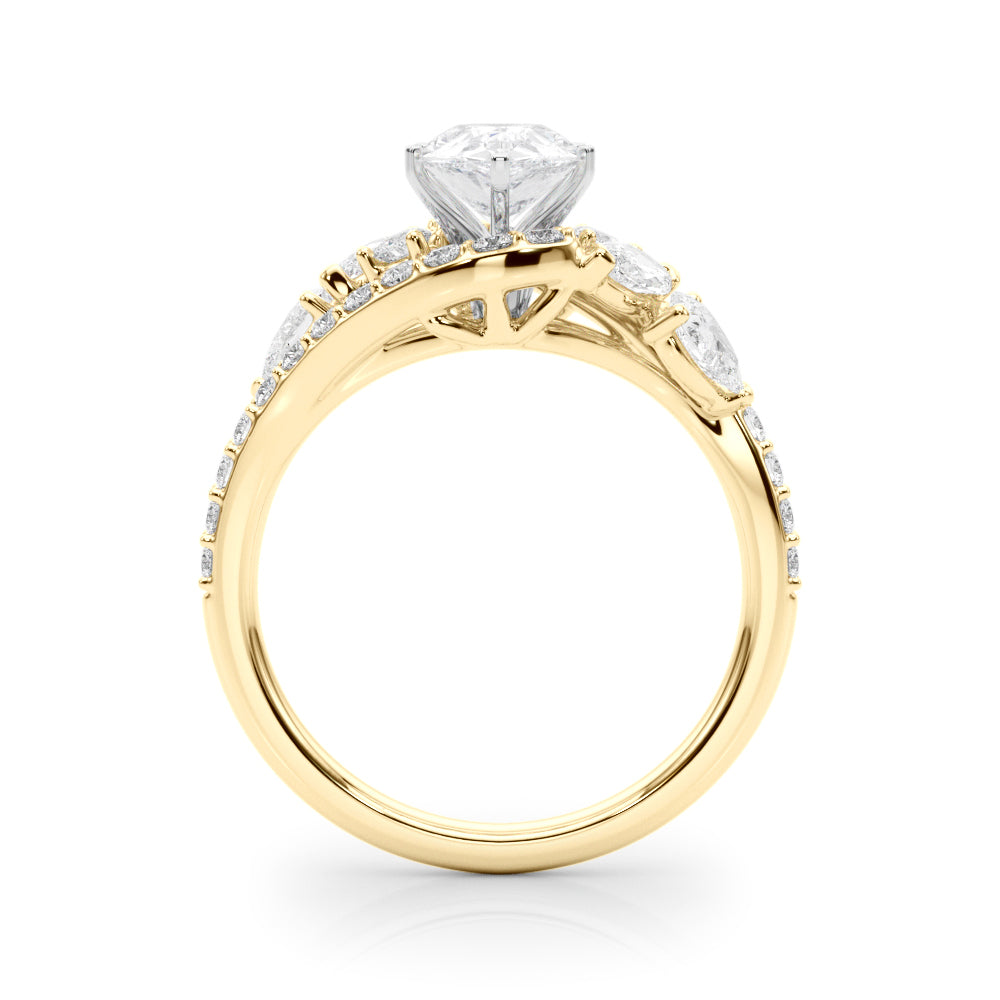 Yellow gold Pear Diamond Halo Ring with Marquise and Pavé Band in Prong Setting 2