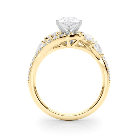 Yellow gold Pear Diamond Halo Ring with Marquise and Pavé Band in Prong Setting 2