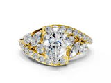 Yellow gold Pear Diamond Halo Ring with Marquise and Pavé Band in Prong Setting_83