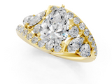 Yellow gold Pear Diamond Halo Ring with Marquise and Pavé Band in Prong Setting_84