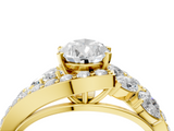 Yellow gold Pear Diamond Halo Ring with Marquise and Pavé Band in Prong Setting_87