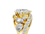 Yellow gold Pear Diamond Halo Ring with Marquise and Pavé Band in Prong Setting_88