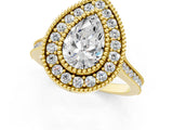Yellow gold Pear Diamond Halo Ring with Milgrain Frame and Pavé Band_59