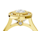 Yellow gold Pear Diamond Halo Ring with Milgrain Frame and Pavé Band_62