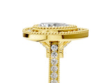 Yellow gold Pear Diamond Halo Ring with Milgrain Frame and Pavé Band_63