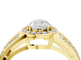 Yellow gold Pear Diamond Halo Ring with Split Shank Pavé Band and Four-Prong Setting_10