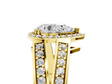 Yellow gold Pear Diamond Halo Ring with Split Shank Pavé Band and Four-Prong Setting_11