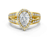 Yellow gold Pear Diamond Halo Ring with Split Shank Pavé Band and Four-Prong Setting_6