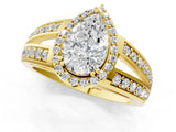 Yellow gold Pear Diamond Halo Ring with Split Shank Pavé Band and Four-Prong Setting_7