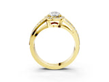 Yellow gold Pear Diamond Halo Ring with Split Shank Pavé Band and Four-Prong Setting_9