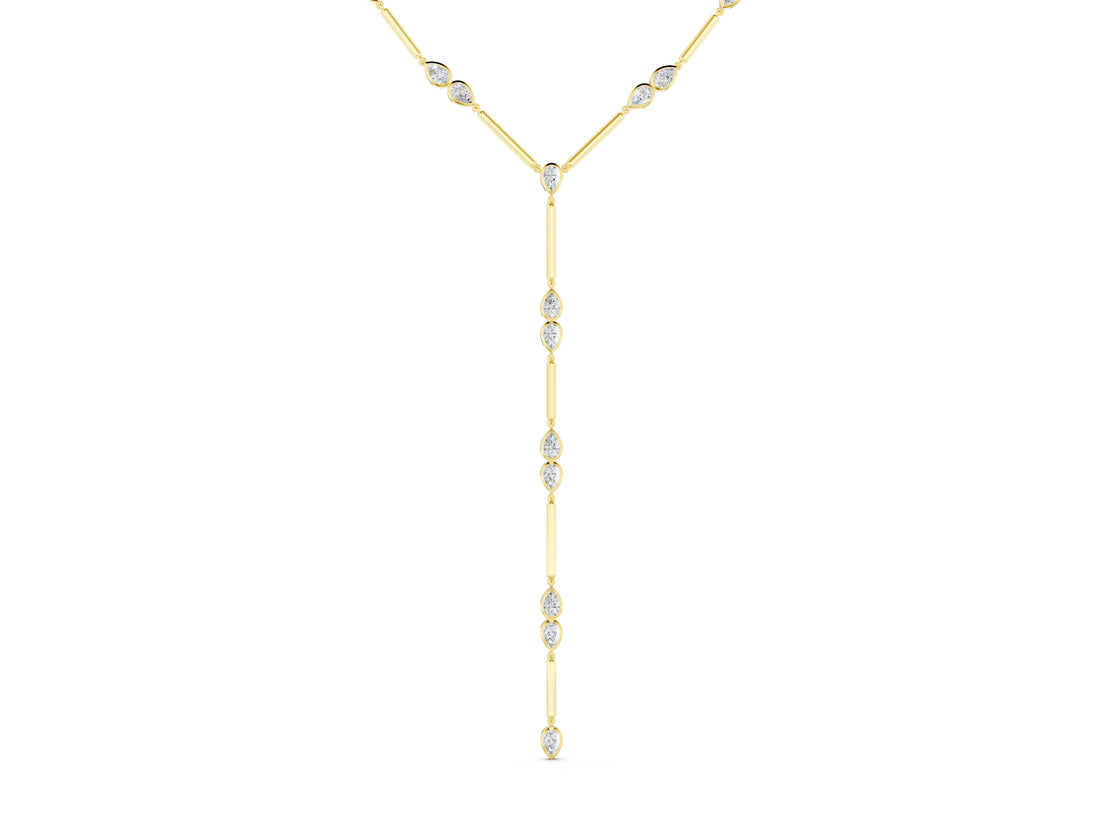 Yellow gold Pear Diamond Lariat Necklace with Station Accents