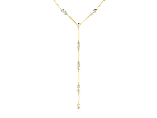 Yellow gold Pear Diamond Lariat Necklace with Station Accents