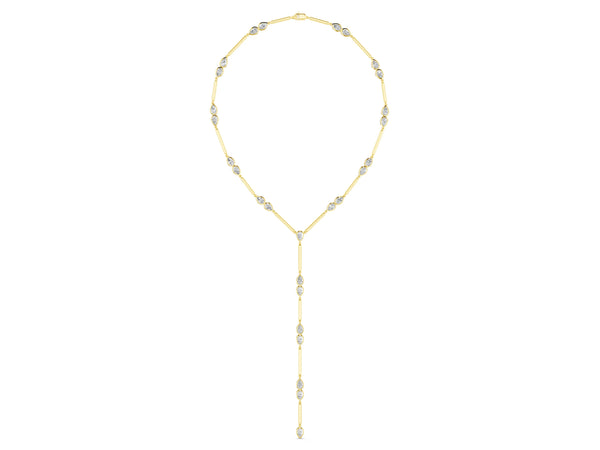 Yellow gold Pear Diamond Lariat Necklace with Station Accents