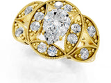 Yellow gold Pear Diamond Milgrain Marquise Filigree Engagement Ring with Prong Setting_7