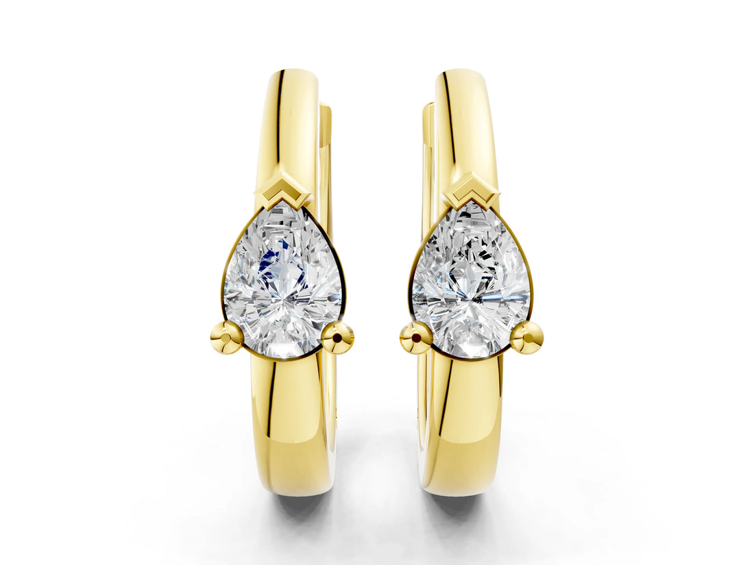 Yellow gold Pear Diamond Mini Huggie Hoop Earrings_44