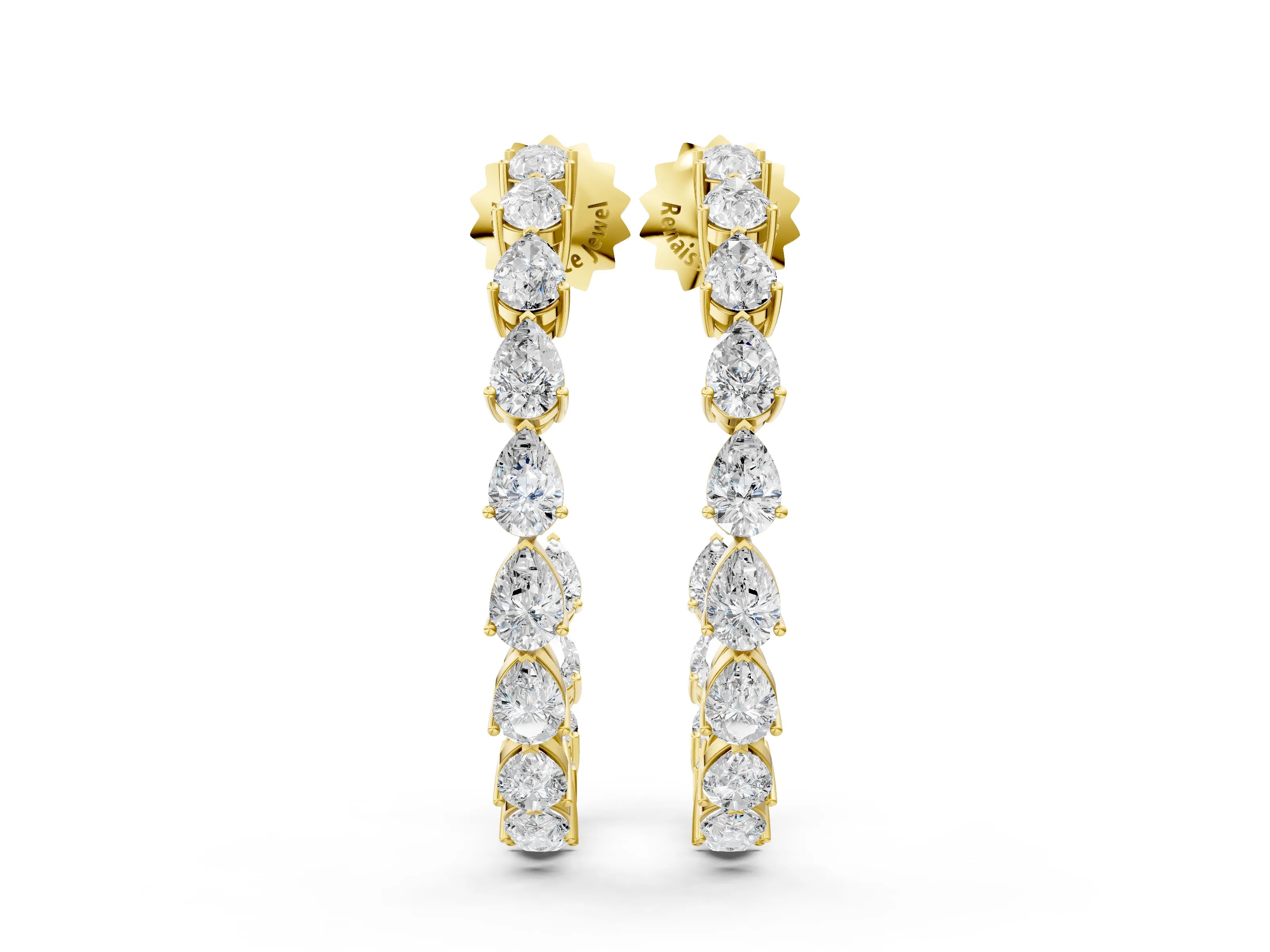 Yellow gold Pear Diamond Open Hoop Earrings
