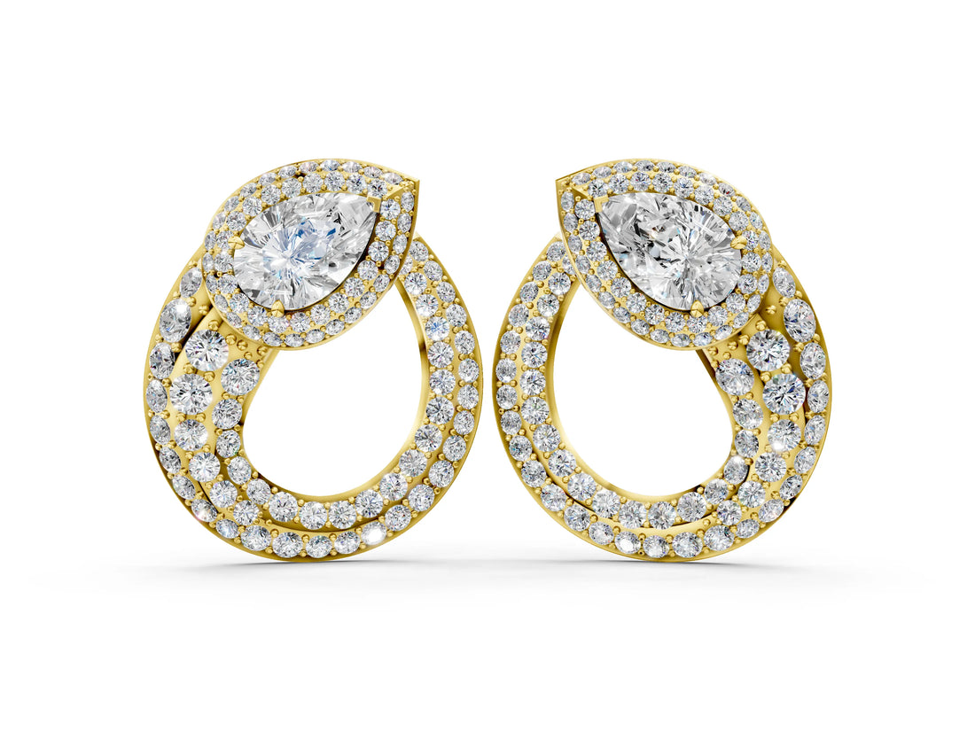 Yellow gold Pear Diamond Open Teardrop Stud Earrings