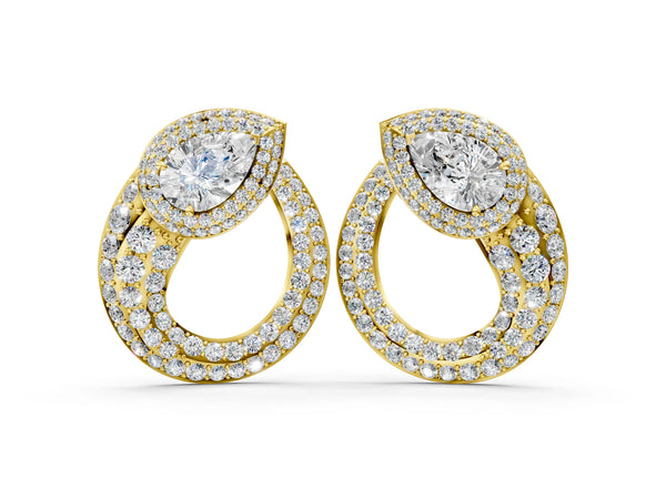 Yellow gold Pear Diamond Open Teardrop Stud Earrings