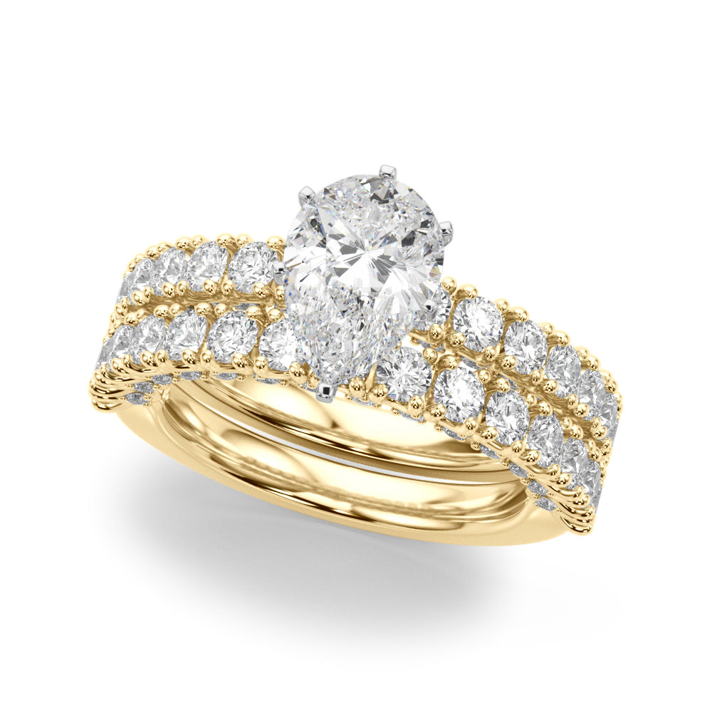 Yellow gold Pear Diamond Pavé Band Solitaire Ring with Four-Prong Setting 1