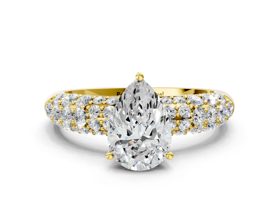 Yellow gold Pear Diamond Pavé Band Solitaire Ring with Four-Prong Setting_49