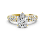 Yellow gold Pear Diamond Pavé Band Solitaire Ring with Four-Prong Setting_49