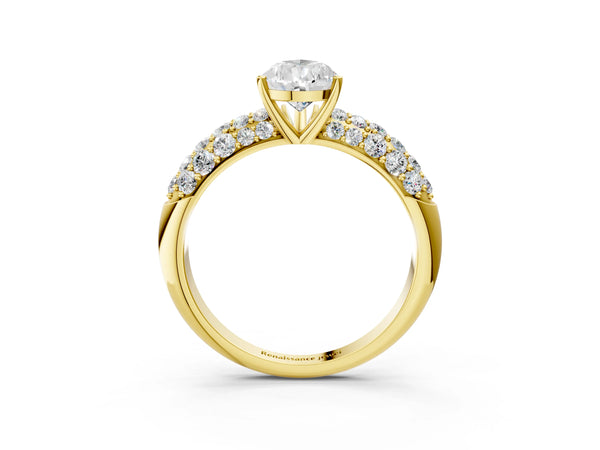 Yellow Gold Pear-Shaped Solitaire Engagement Ring Setting with Close Set Multi-Row Pave Shoulders