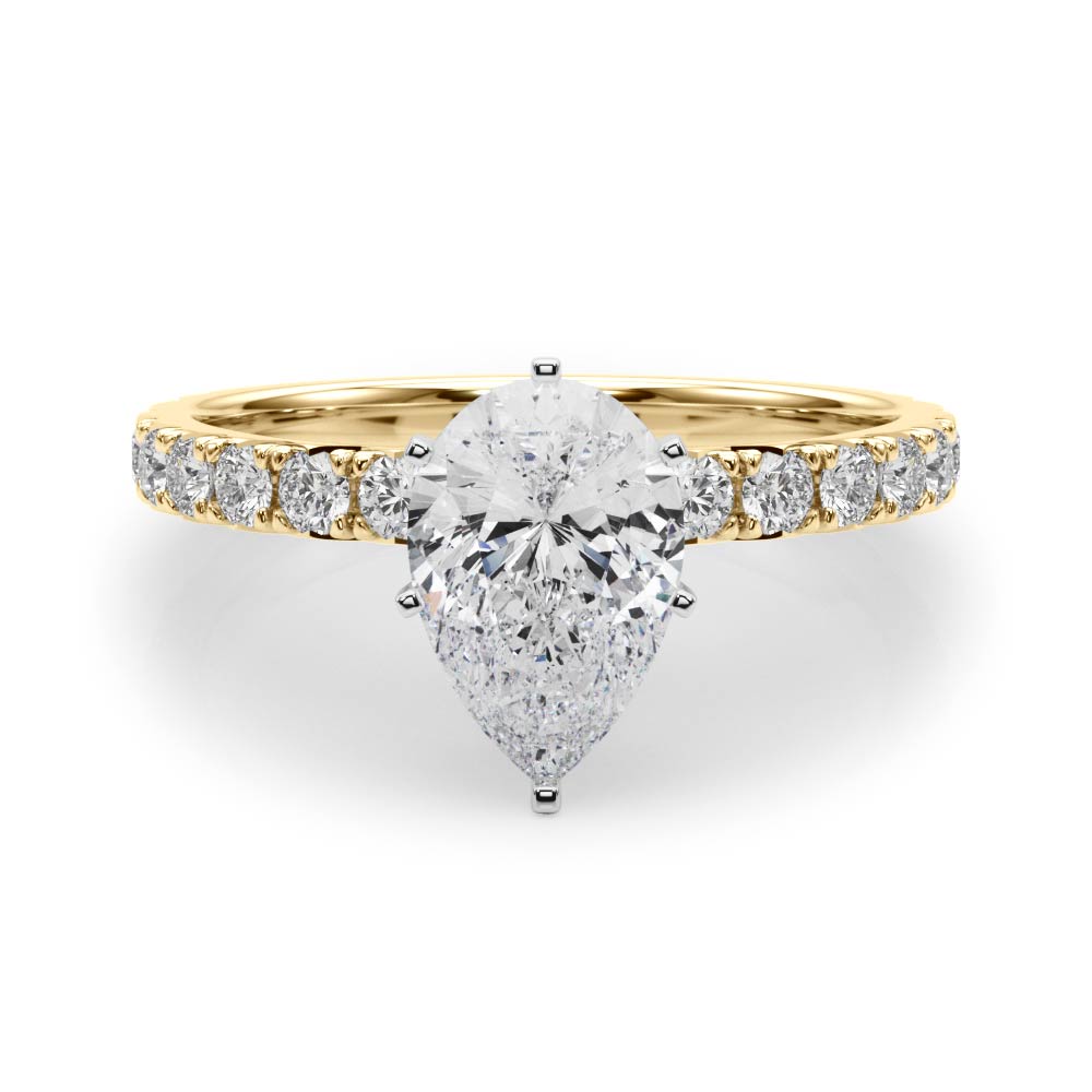 Yellow gold Pear Diamond Pavé Band Solitaire with Four-Prong Setting 1