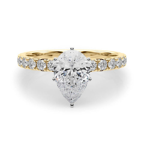 Yellow gold Pear Diamond Pavé Band Solitaire with Four-Prong Setting 1