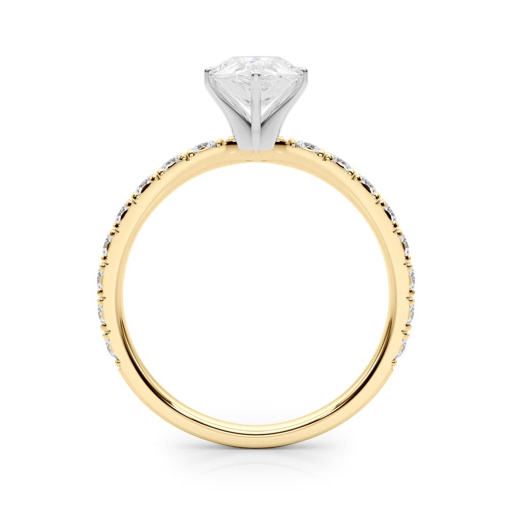 Yellow gold Pear Diamond Pavé Band Solitaire with Four-Prong Setting 2