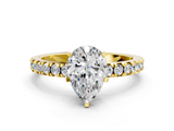 Yellow gold Pear Diamond Pavé Band Solitaire with Four-Prong Setting_204
