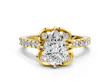 Yellow gold Pear Diamond Pave Band with Floral Prong Setting_27