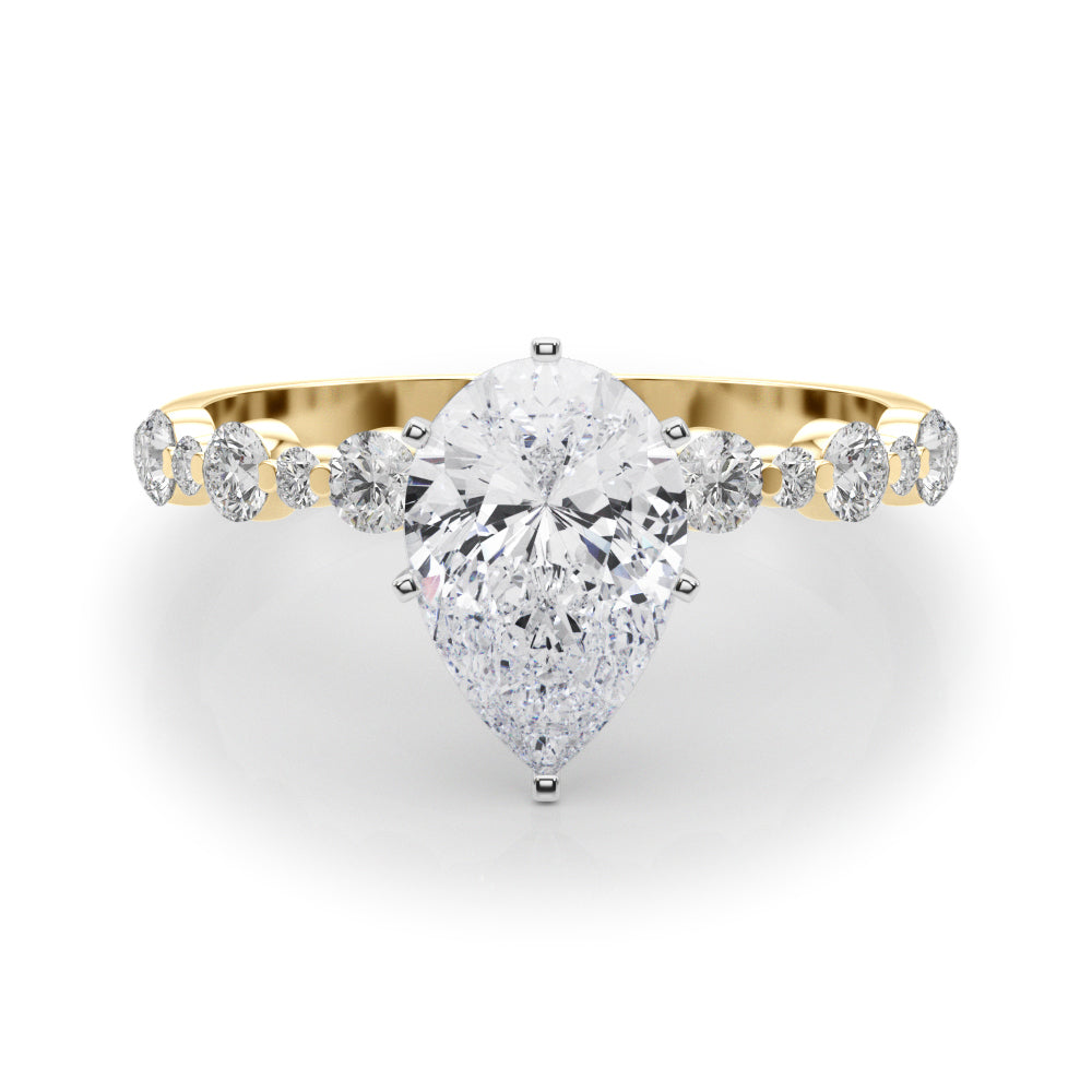 Yellow gold Pear Diamond Prong Set Engagement Ring with Pave Band 1