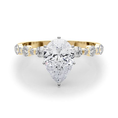 Yellow gold Pear Diamond Prong Set Engagement Ring with Pave Band 1