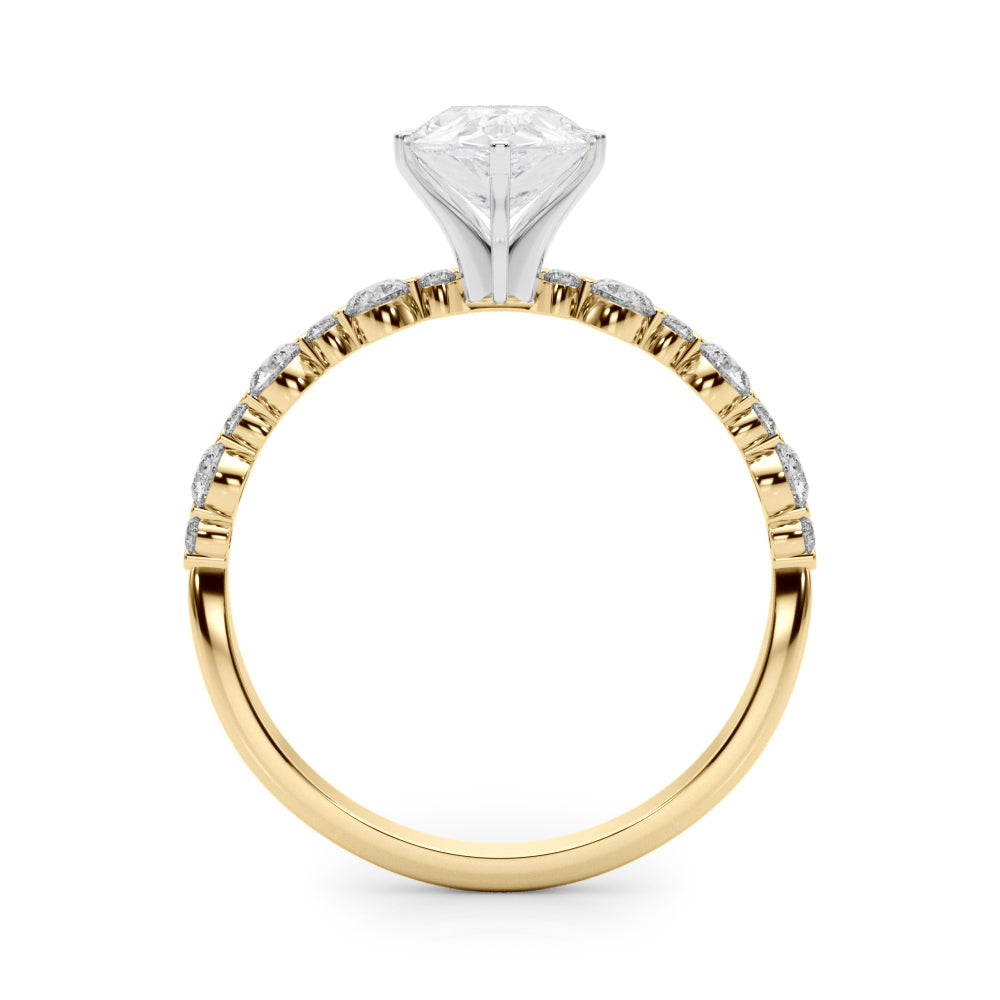 Yellow gold Pear Diamond Prong Set Engagement Ring with Pave Band 2
