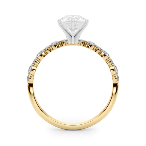 Yellow gold Pear Diamond Prong Set Engagement Ring with Pave Band 2