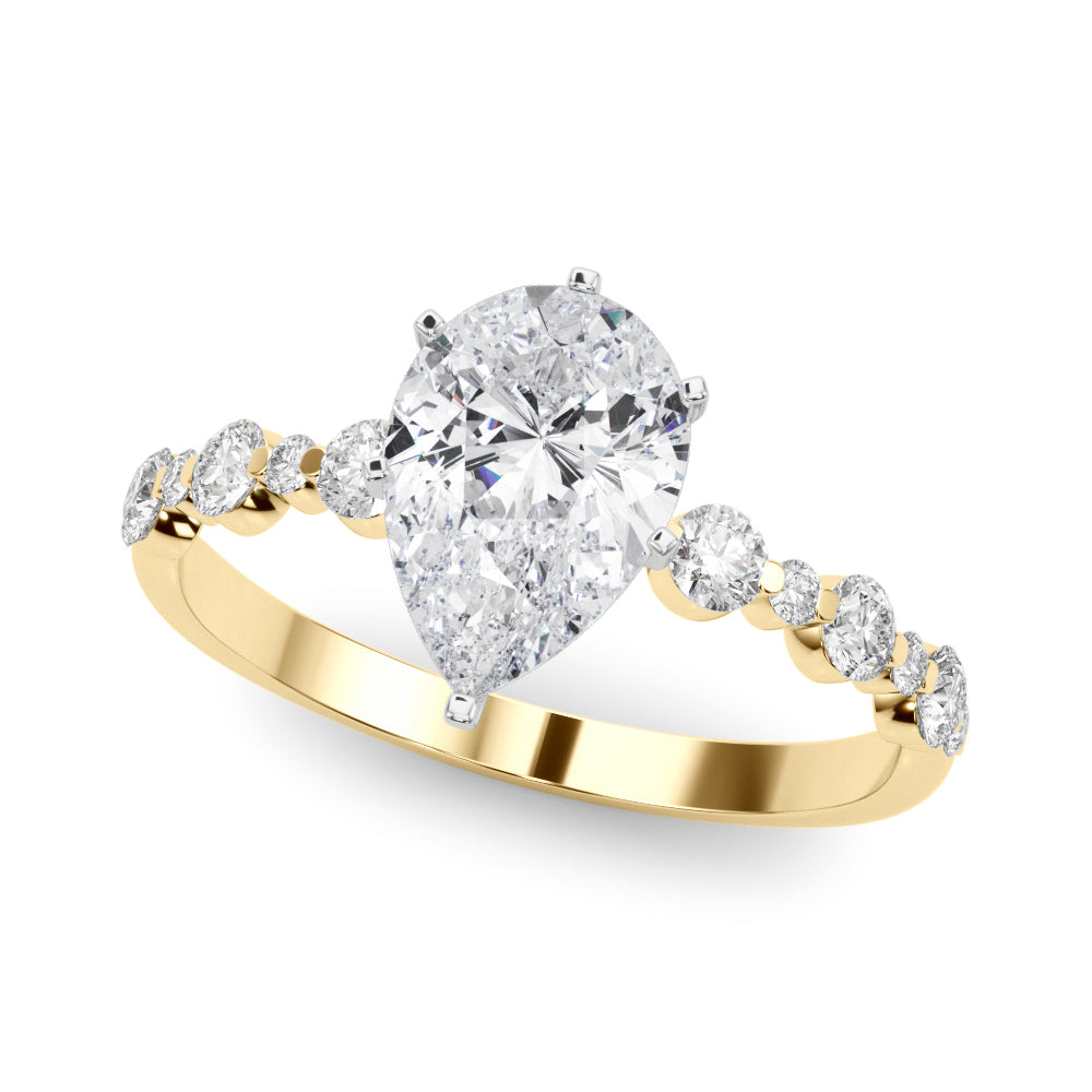 Yellow gold Pear Diamond Prong Set Engagement Ring with Pave Band