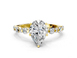 Yellow gold Pear Diamond Prong Set Engagement Ring with Pave Band_203
